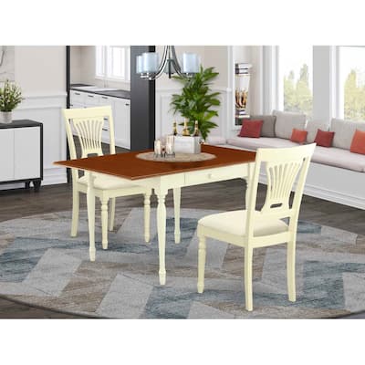 HomeStock 3-Pc Buttermilk and Cherry Finish Solid Wood Top With Dropleaf Dining Table Set