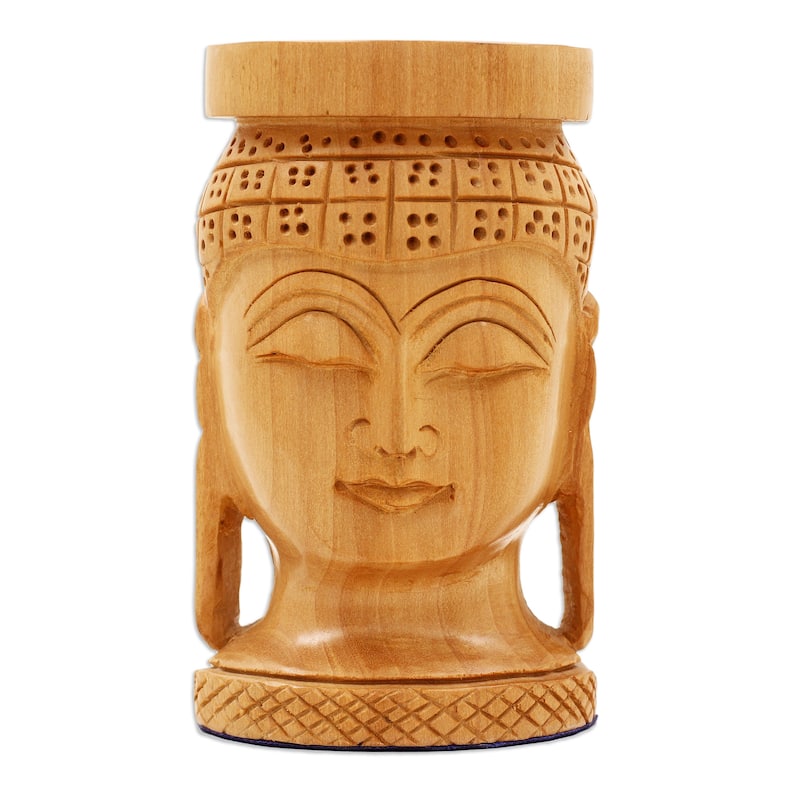Novica Handmade Buddhas Patience Wood Pen Holder