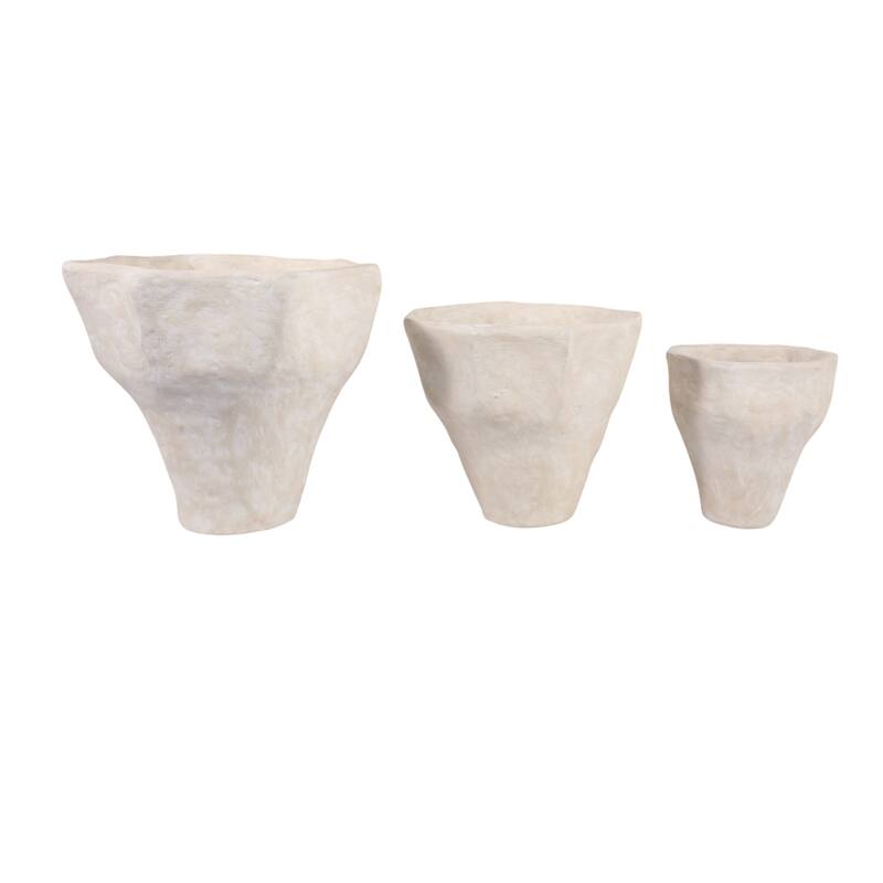 Pottery Garden Planter Textured Design (Set of 3) - 12/16/20" Ivory - 20" x 20" x 18"