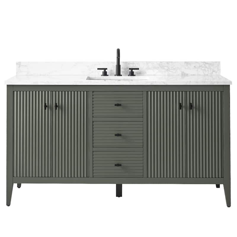 Vanity Art 60" Single Sink Bathroom Vanity Cabinet with Engineered Marble Countertop
