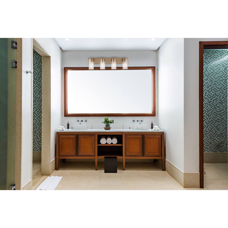 Intersection 4 Light Vanity Burnished Brass with Clear Glass