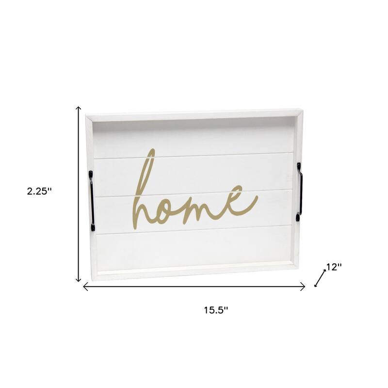 HomeRoots 16" White And Gold Home Serving Tray With Handles - 15.50 in. x 2.25 in. x 12.00 in.