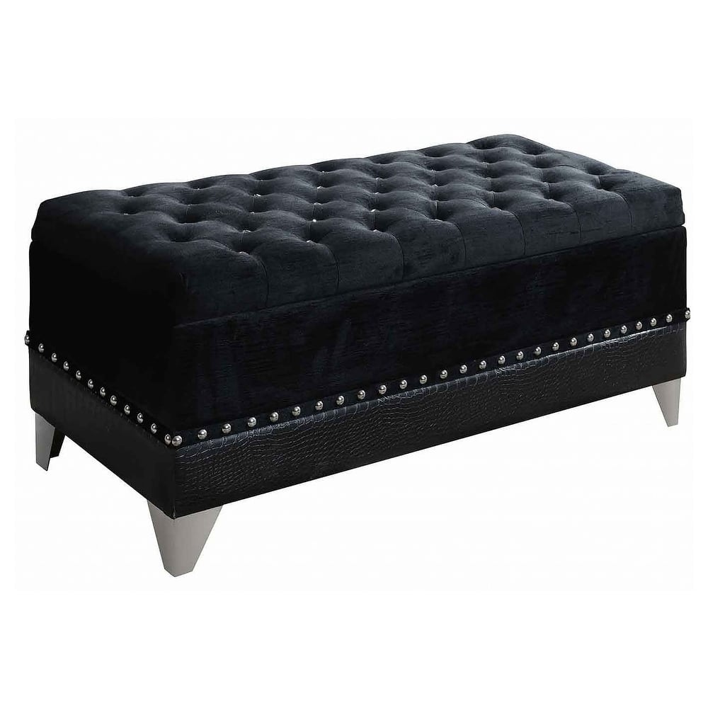 Barzini Black Tufted Rectangular Trunk with Nailhead