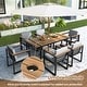 preview thumbnail 3 of 34, 7-Piece Outdoor Patio Steel Dining Set with Umbrella Hole and 6 Cushioned Armchairs