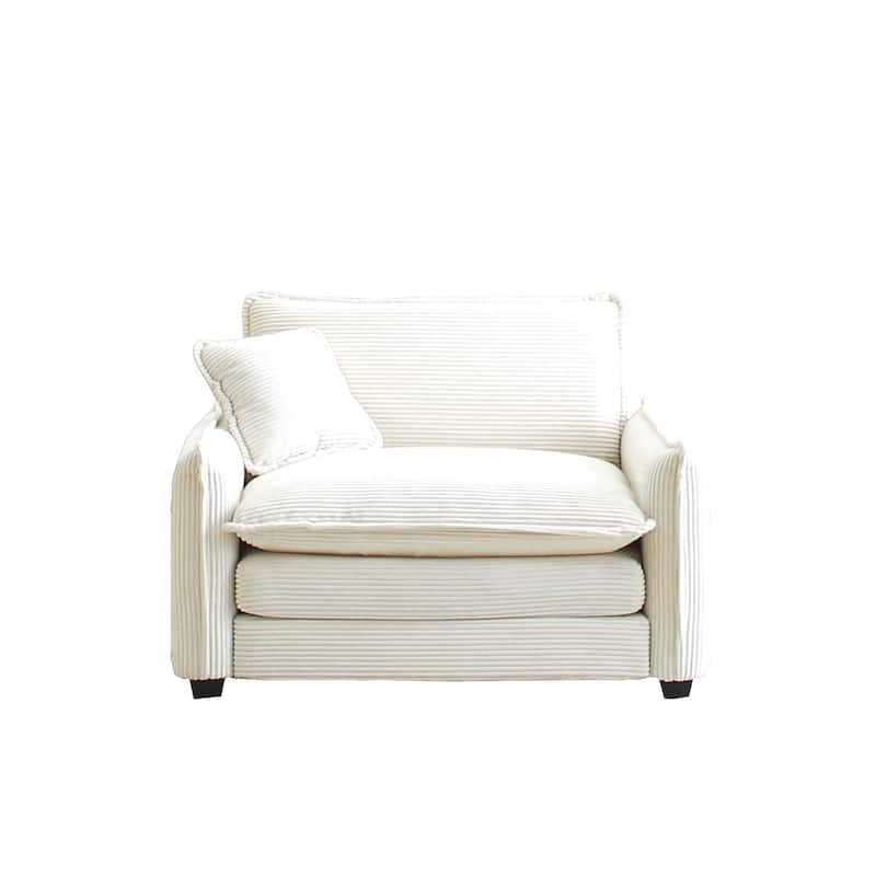 Corduroy Fabric Single Sofa Chair, Comfy Upholstered Reading Lounge Chair, Single Sofa with Removable Armrests & Pillow