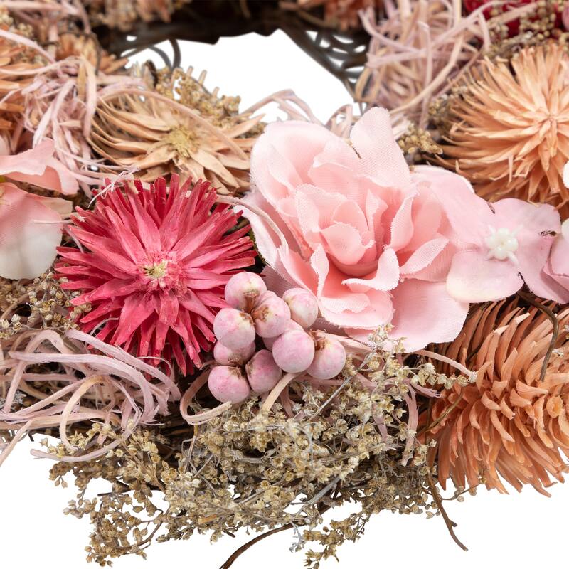 Mixed Floral Artificial Spring Wreath - 9.75" - Pink
