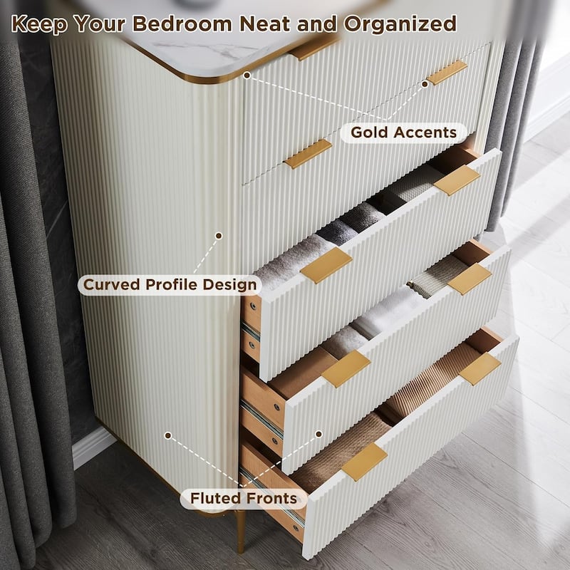 Modern Fluted 5 Drawers Dresser for Bedroom, Dresser Chest of Drawers