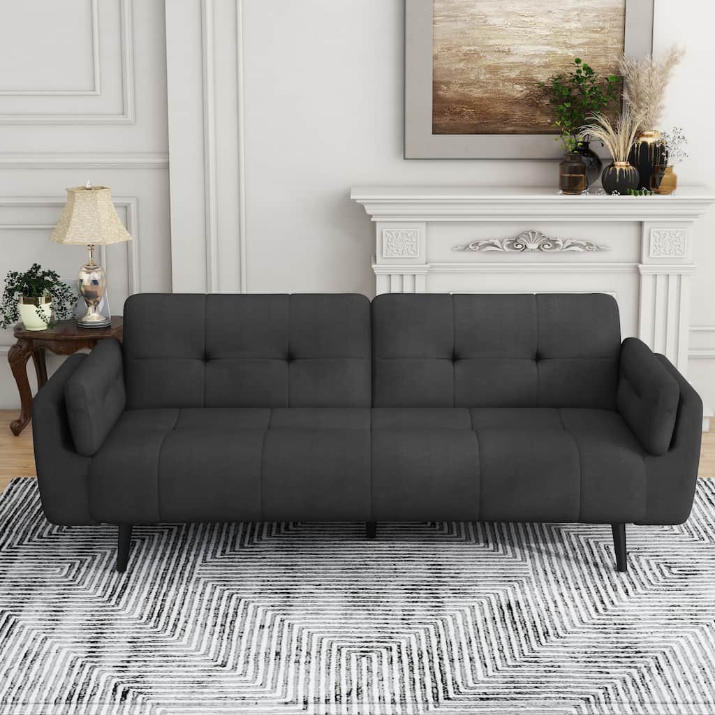 75" Convertible Sleeper Futon Sofa Bed With Adjustable Tufted Back