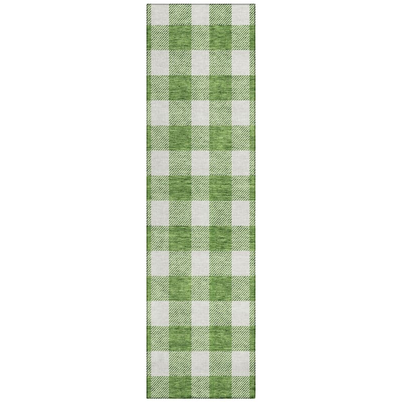 Machine Washable Indoor/ Outdoor Chantille Plaid Rug