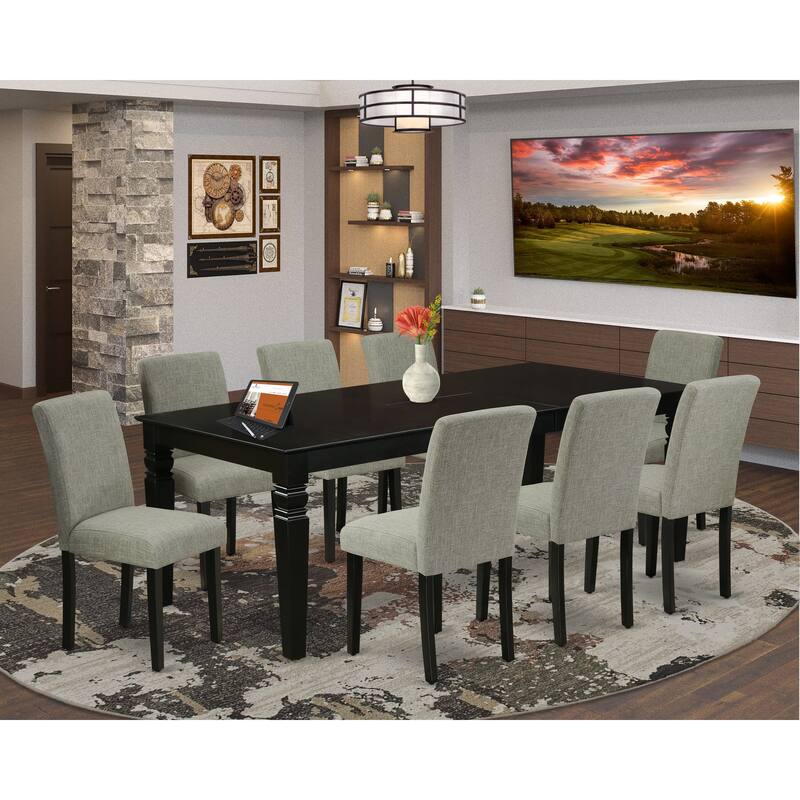 East West Furniture Dining Room Furniture Set- a Rectangle Wooden Table and Shitake Linen Fabric Chairs, Black (Pieces Option) - LGAB9-BLK-06