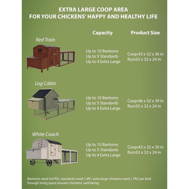 Wooden Chicken Coop, 106" Outdoor Hen House with Run, Red