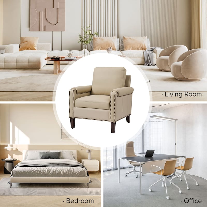 Kunz Transitional Genuine Leather Armchair with Removable Cushion and Nailhead Trims Set of 2 by HULALA HOME