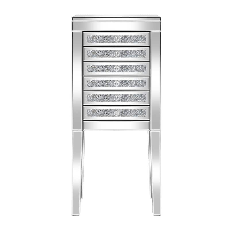 Mirrored Glass Jewelry Armoire with Crushed Diamond Inlay