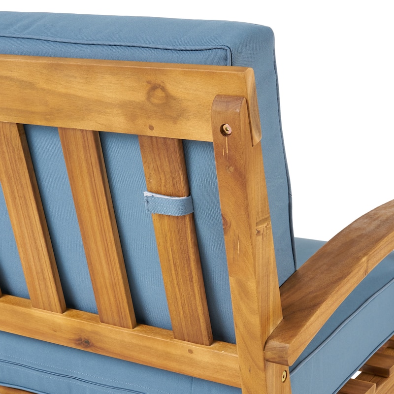 Peyton Outdoor Cushioned Acacia Wood Loveseat and Table Set by Christopher Knight Home