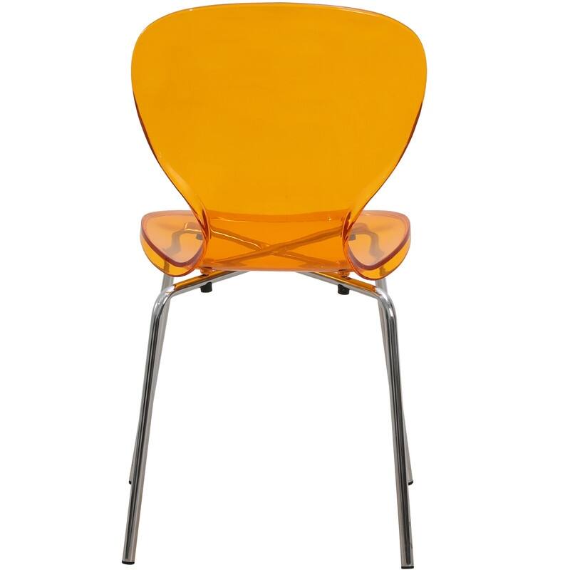 Oyster Modern Stackable Plastic Dining Chair with Curved Backrest and Accent Chrome Legs for Kitchen or Café Use Set of 2