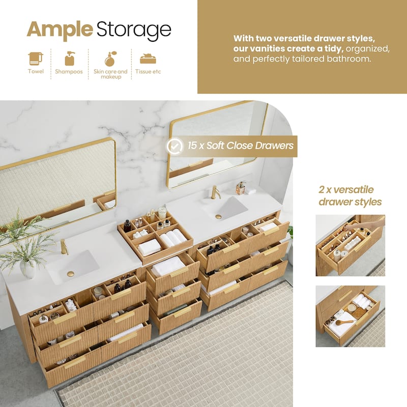 Santarem Double Vanity with Pure White Quartz Stone Top without Mirror