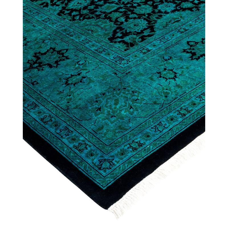 Overton Hand Knotted Wool Vintage Inspired Modern Contemporary Overdyed Blue Area Rug - 8' 3" x 10' 5"
