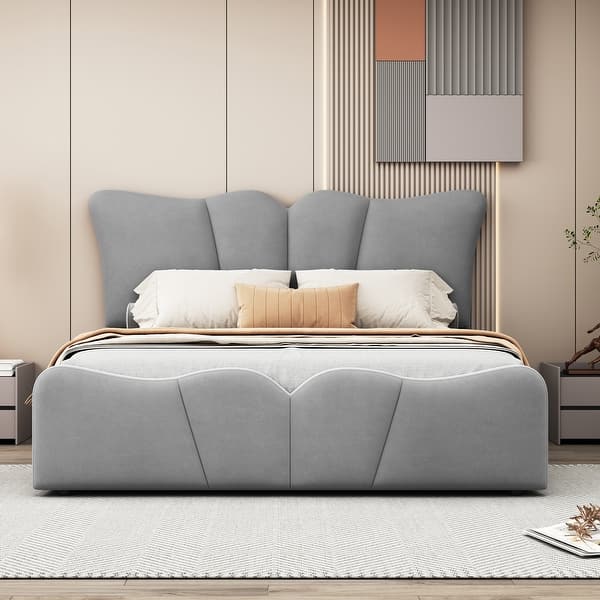 slide 2 of 11, Sumptuous Design Full Size Velvet Platform Bed with Support Slat, Upholstered Bed with Support Legs for Bedroom, Grey Grey