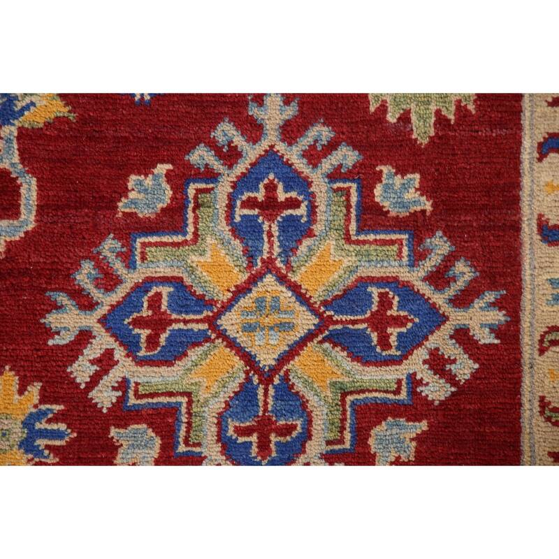 Red Kazak Living Room Area Rug Handmade Wool Carpet - 6'5" x 9'9"