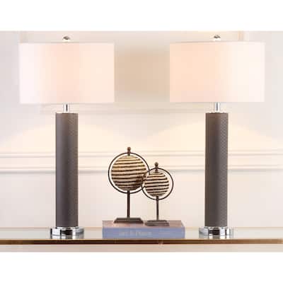 SAFAVIEH Lighting 32-inch Ollie Faux Snakeskin Grey Table Lamp (Set of 2) - 15"x15"x31.5"