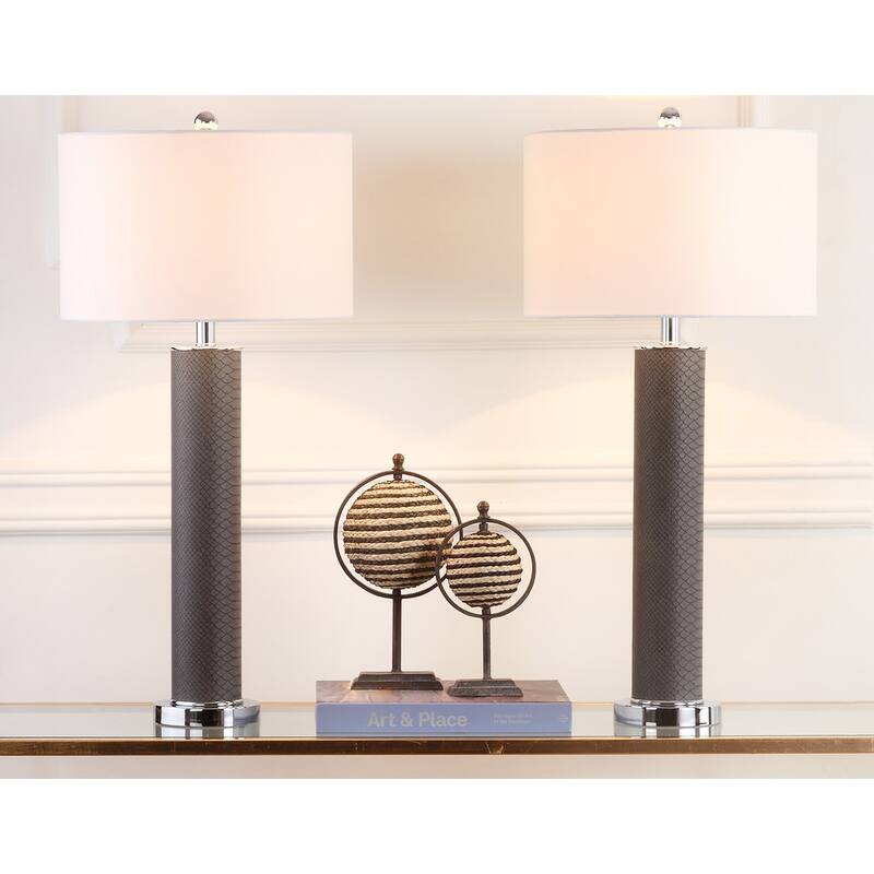 SAFAVIEH Lighting Tomika 32-inch Faux Alligator Grey Table Lamp (Set of 2) - 15"x15"x31.5" - 15Wx15Dx32H