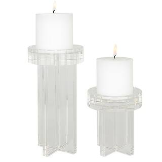 Uttermost Crystal Pillar Candleholders, Set/2 - 4.375"x4.375"x8.5"