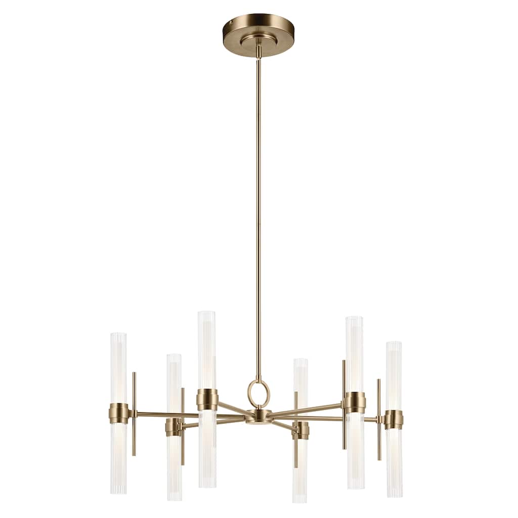 Riven 33 Inch LED 12 Light Chandelier with Clear Fluted Glass in Polished Nickel