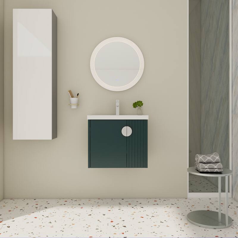 Modern Wall-Mounted Bathroom Vanity with Ceramic Sink, Soft-Close Doors, and 3 Pairs of Metal Handles for Customization