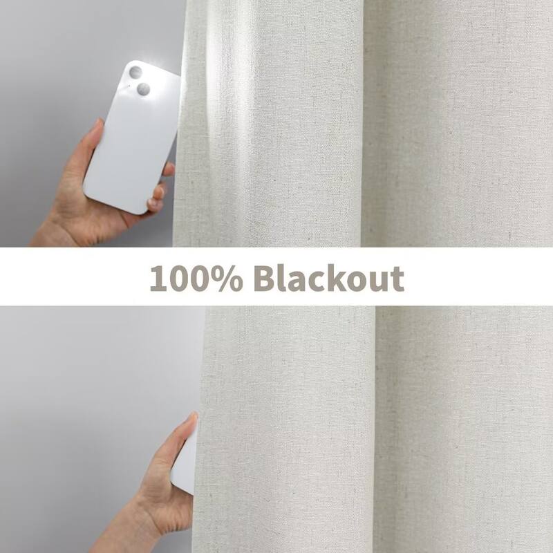 100% Blackout Linen Blend Texture Grommet Window Curtain Pair(2 panels)