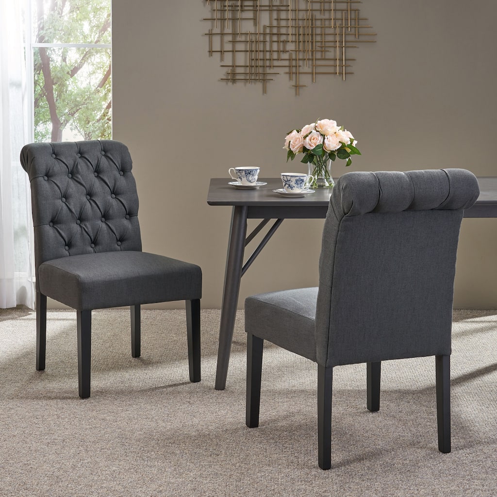 Dark Gray Set of 2 Reception Chair Accent Chair with Rolltop Backrest, Lounge Chair Dressing Chair with Wood Legs