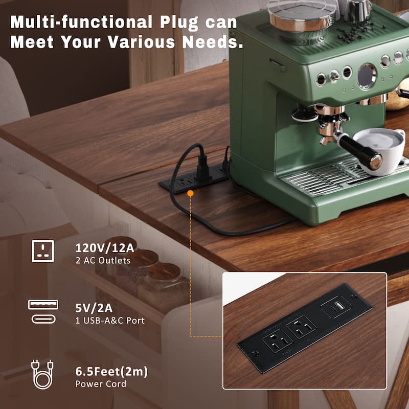 Drop Leaf Dining Table, Rolling Kitchen Island with Sliding Barn Door, Kitchen Cabinet with Built-In Charging Station