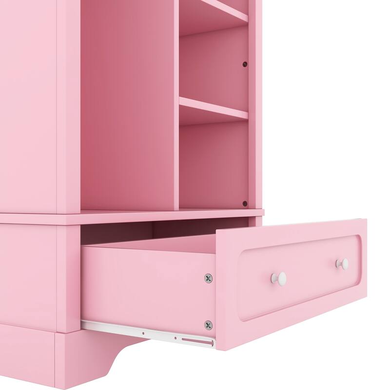 Open Children's Wardrobe with A Hanging Rod and Open Shelves