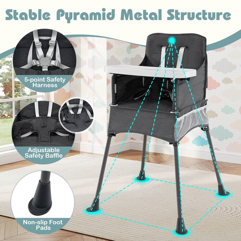 Costway Folding Baby High Chair with 2-position Tray Adjustable Safety - See Details