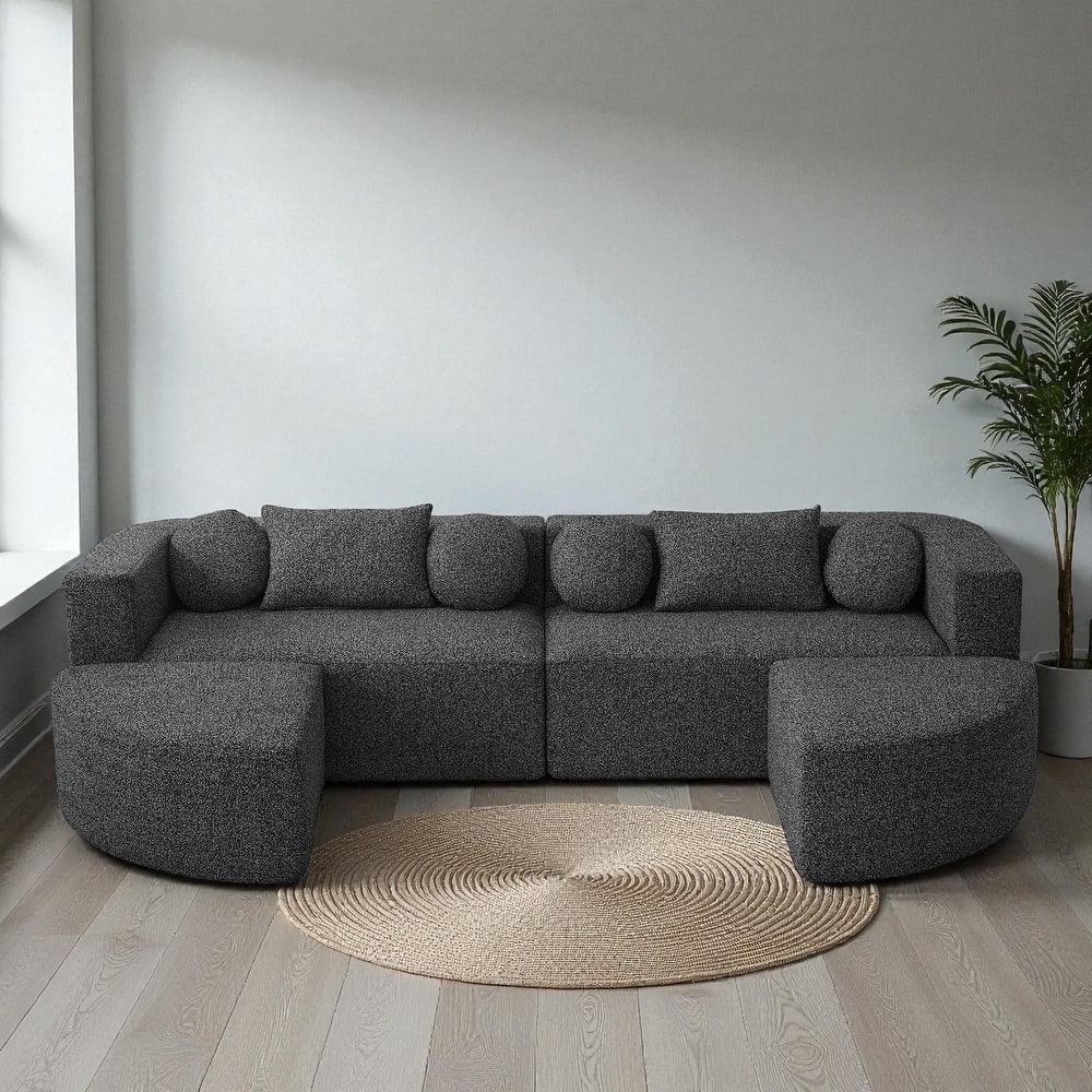 114.9" Modular Sectional Boneless Couch Sofa Bed with Deep Seats and Curved Design, Boucle Upholstered Sofa for Living Room