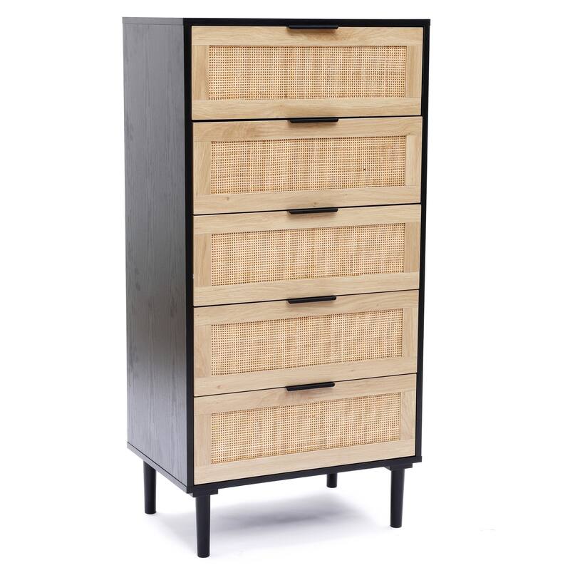 5 Drawer Rattan Dresser - Black/Natural