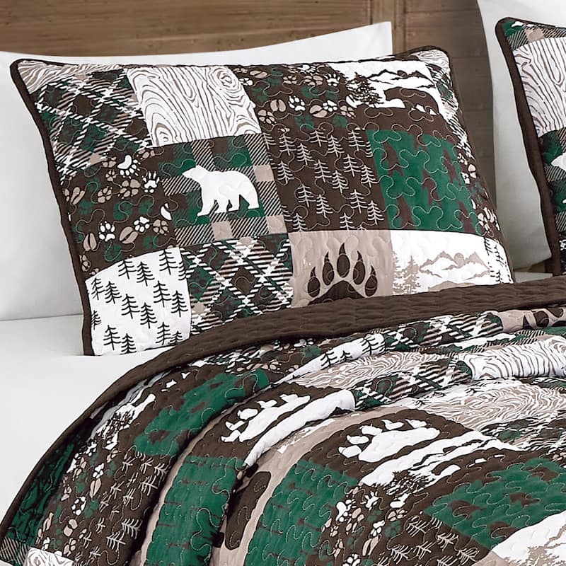 Rustic Lodge Bear & Paw Bedspread Set