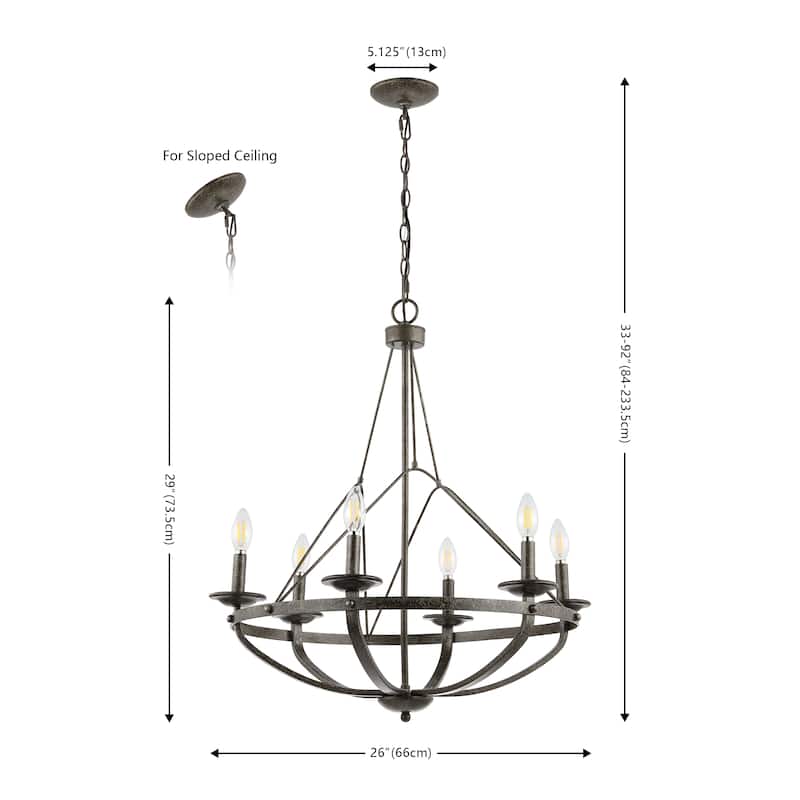 SAFAVIEH Lighting Josefa 26" Classic Chandelier (6-Bulb) - 26" W x 26" D x 92" H - Silver/Black