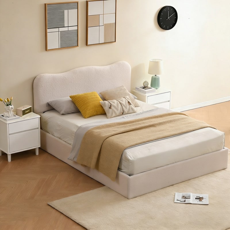 Hydraulic Lift Up Storage Upholstered Platform Bed - White - Queen