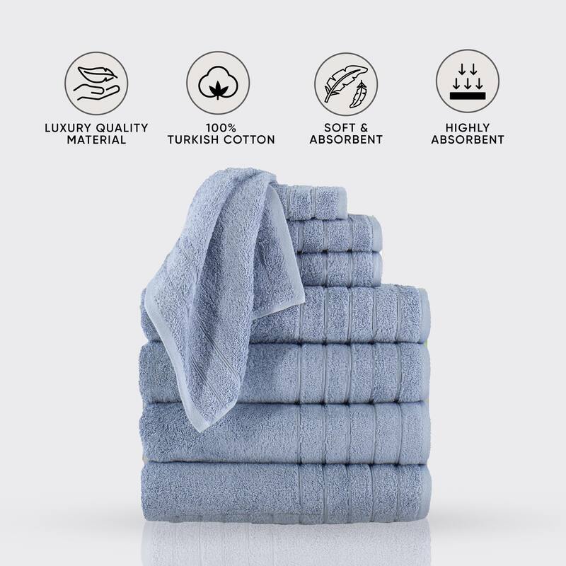 Towels Beyond 8 Piece Turkish Cotton Towel Set 670 GSM Washcloth, Hand & Bath Towel