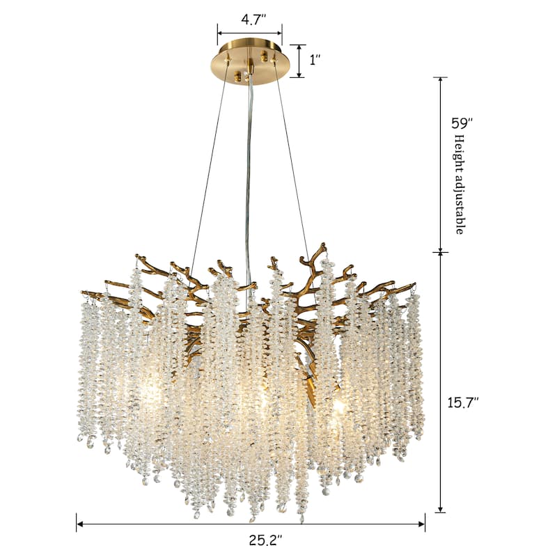 CraftHome Modern Glam Crystal Chandelier Branch Style Pendant Ceiling Light for Dining Room Bedroom Living Room Entryway