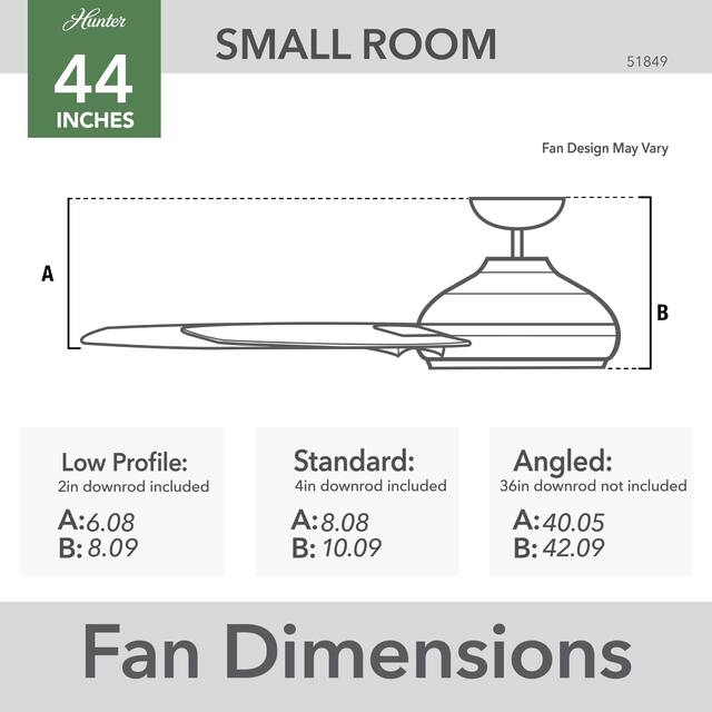 Hunter 52" and 44" Presto Ceiling Fan with Wall Control