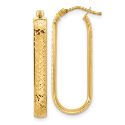 Curata 10k Yellow Gold 4mm Diamond Cut Rectangle Hoop Earrings - 32mm 42mm