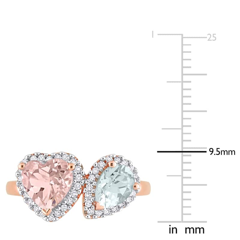 Miadora Morganite Aquamarine and 1/5ct TDW Diamond Heart-Pear Ring in 14kt Rose Gold