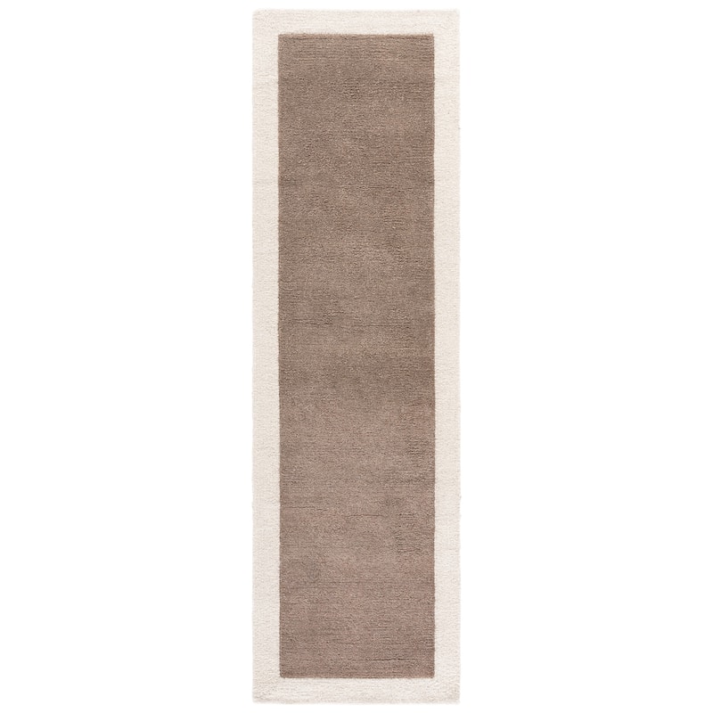 SAFAVIEH Handmade Metro Kleanthi Border Wool Rug - 2'3" x 8' Runner - Brown/Ivory
