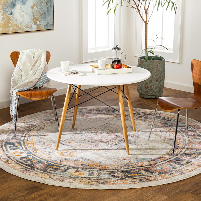 Livabliss New Mexico Updated Traditional Medallion Area Rug - Khaki - 7'10" x 7'10" Round