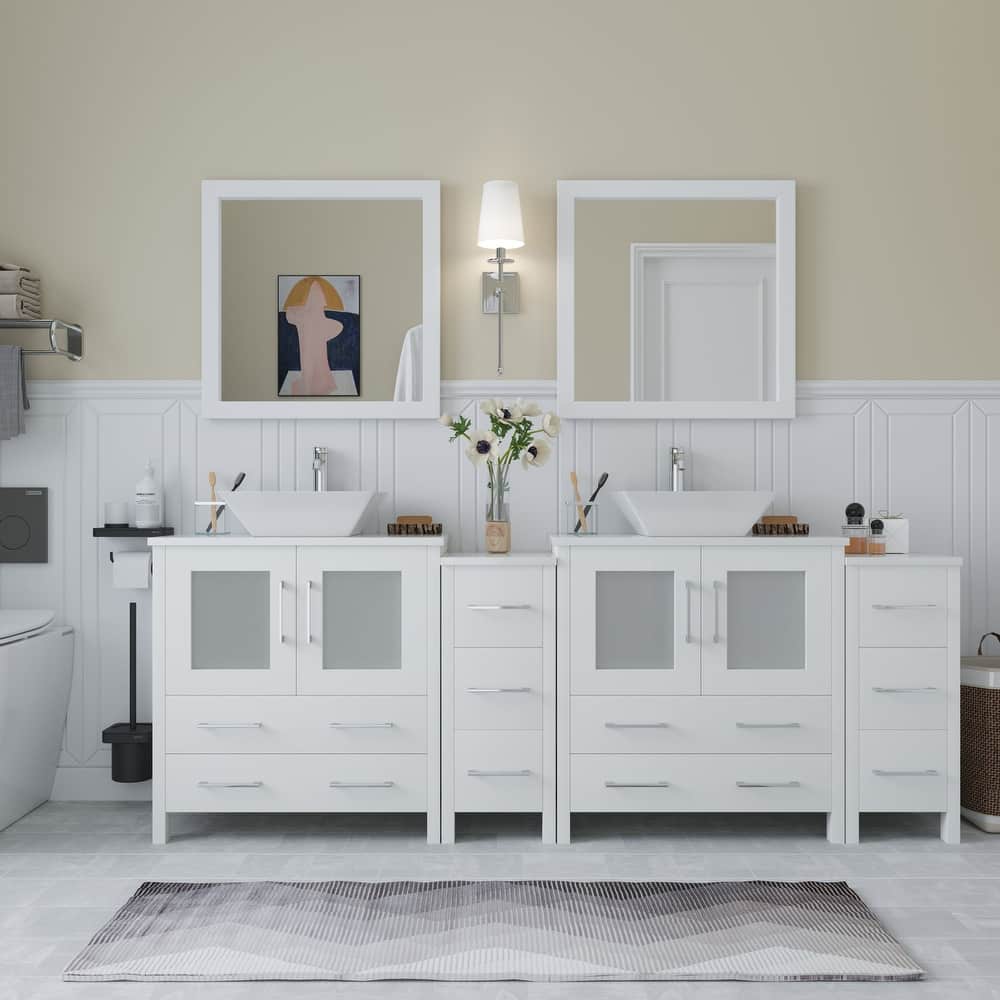 Vanity Art 84-inch Double Sink Bathroom Vanity Set with Engineered Marble Top and Free Mirror - 84 x 18.5 x 36 Inches