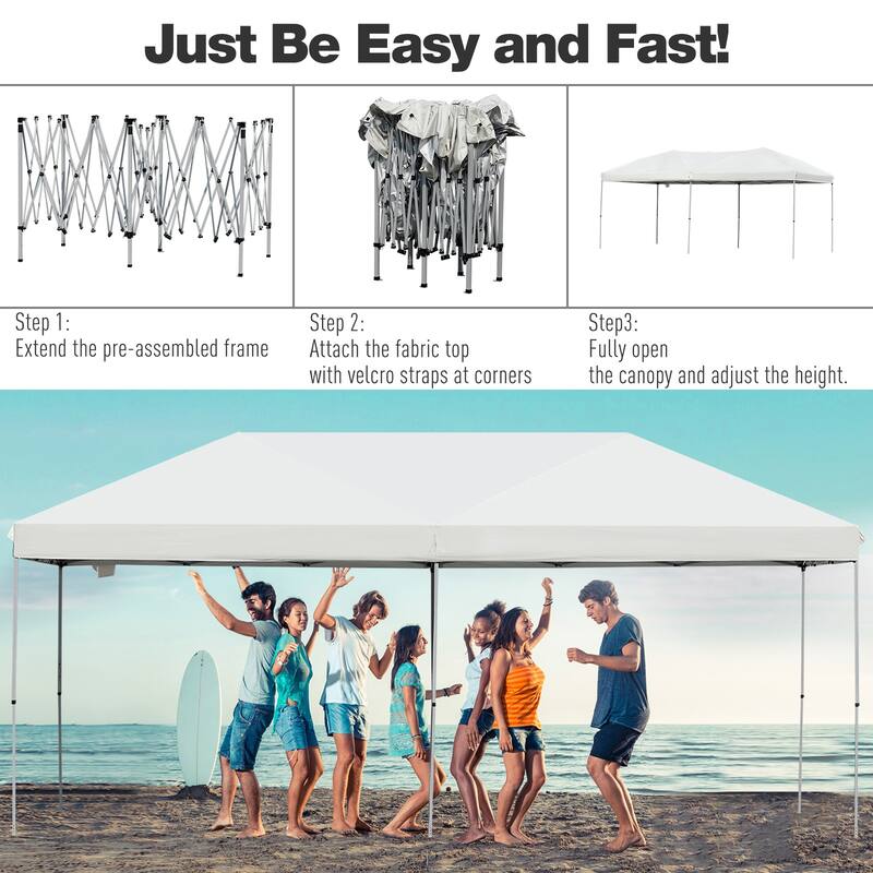 Outsunny 10' x 20' Heavy Duty Pop Up Canopy with Durable Steel Frame, 3-Level Adjustable Height and Storage Bag, Party Tent