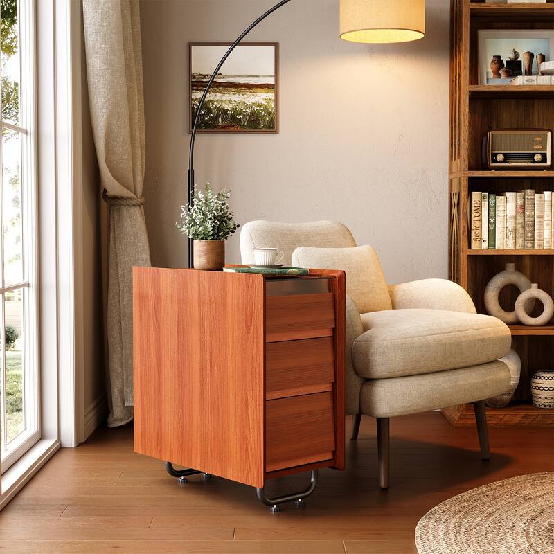 3-drawer Nightstand Bedside Table with Storage Drawers - Warm Brown