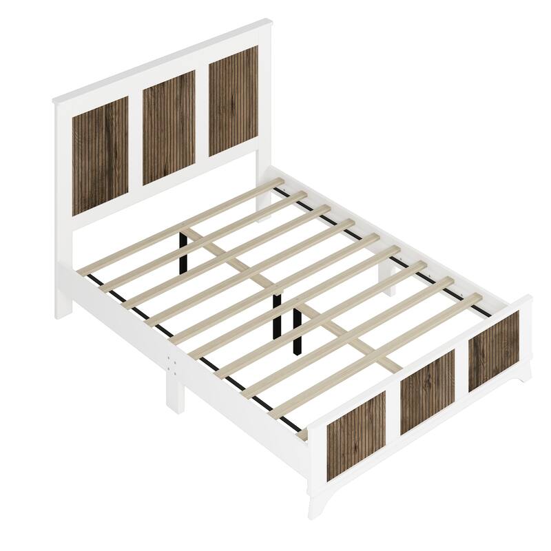 Roomfitters 4 Piece Bedroom Set, Queen Farmhouse Platform Bed Frame, Slatted Wood Design with Bedside Tables, Black