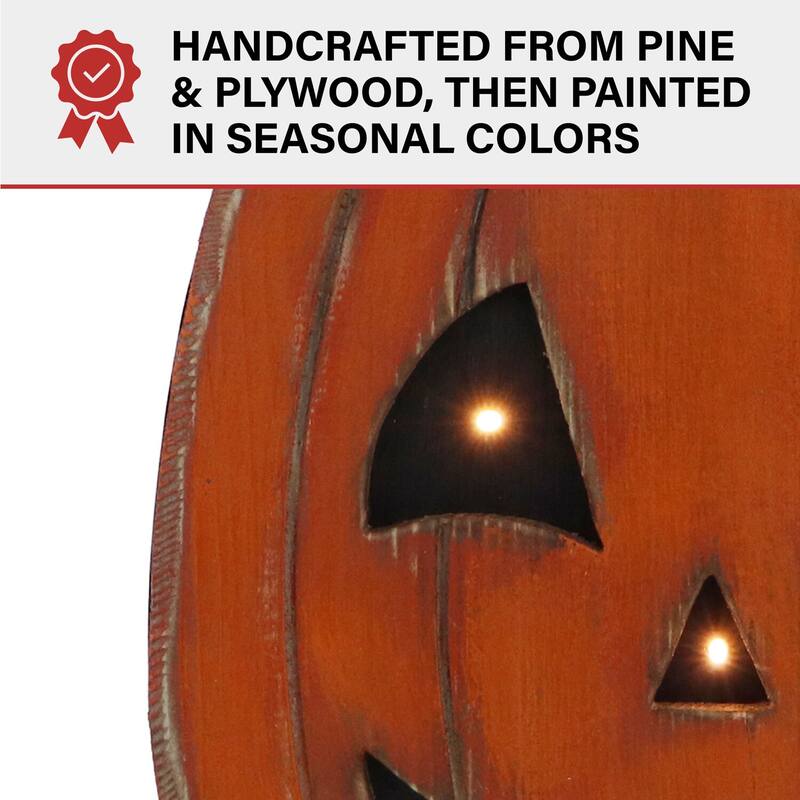 Haunted Hill Farm 18-In. Tall Pumpkin Battery-Operated Wooden Centerpiece with Lights and Timer